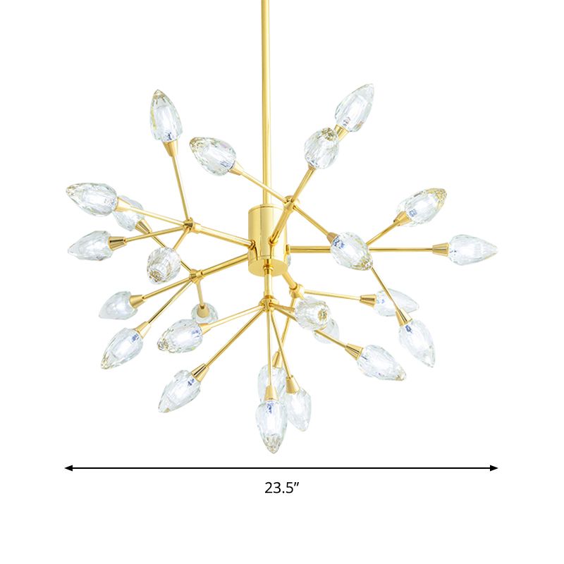 Modern Pretty Twig Chandelier with Leaf Shade 26 Lights Metallic Pendant Lamp in Gold for Living Room