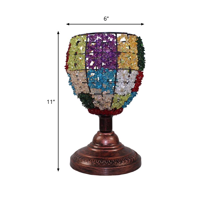 Metal Copper/Purple Table Lamp Bowl 1 Head Art Deco Nightstand Lighting with Round Pedestal for Living Room