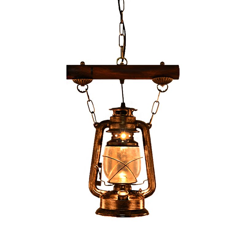 1 Light Ceiling Pendant Light Vintage Kerosene Antique Bronze Clear Glass Hanging Lamp for Coffee Shop