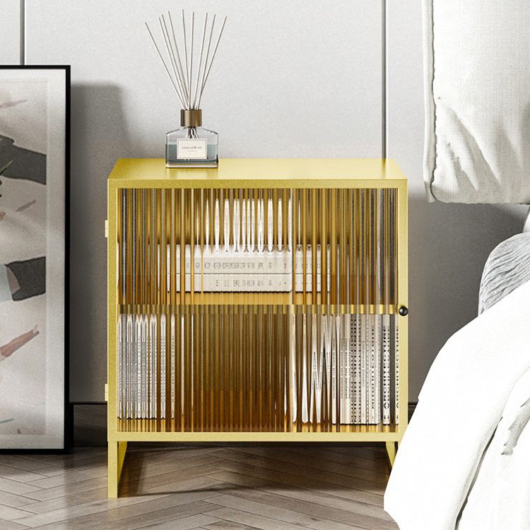 Glass and Metal Bedside Cabinet Modern Minimalist Bedside Table with Legs