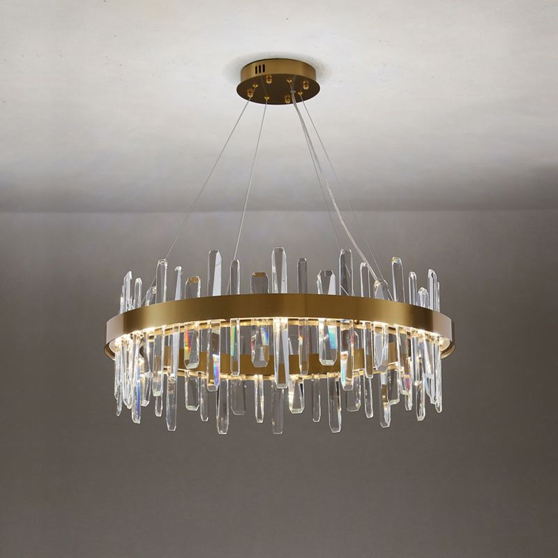 Stainless Steel Loop Shaped Pendant Lamp Postmodern Gold Finish LED Chandelier with Crystal Icicles