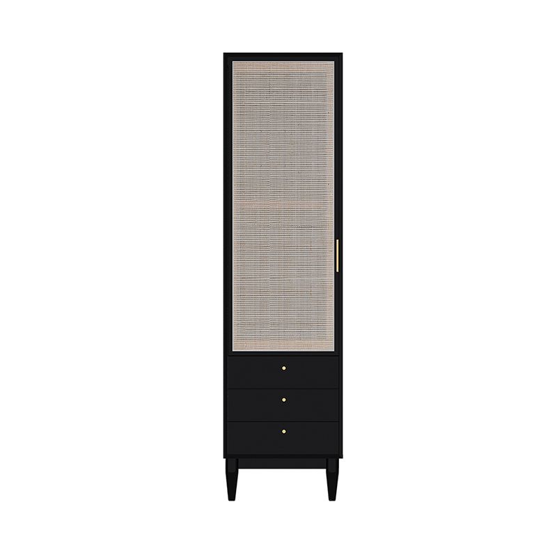 Pine Solid Wood Wardrobe Armoire Rattan Doors Kid's Wardrobe with Legs