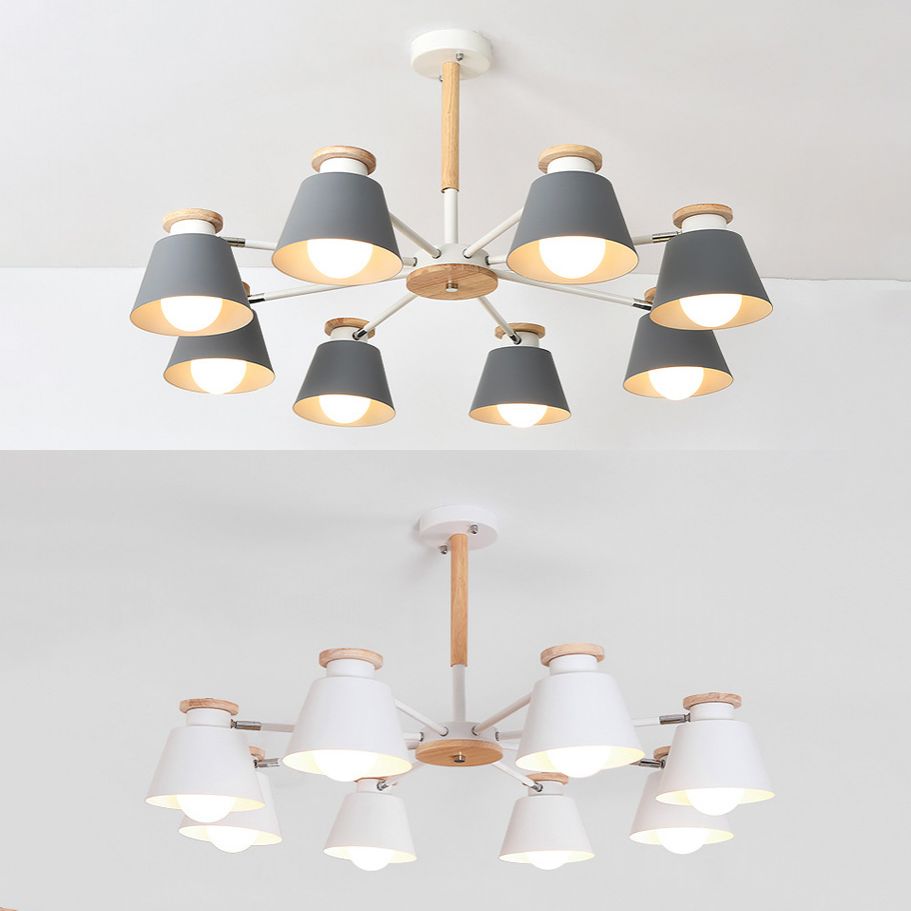 Modern Nordic Geometric Pendant Light Wooden Macaron Indoor Chandelier with Wrought Iron Shade