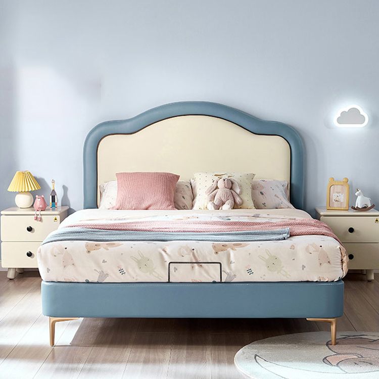 Upholstered Solid Wood Frame Standard Bed Bed in Blue and White