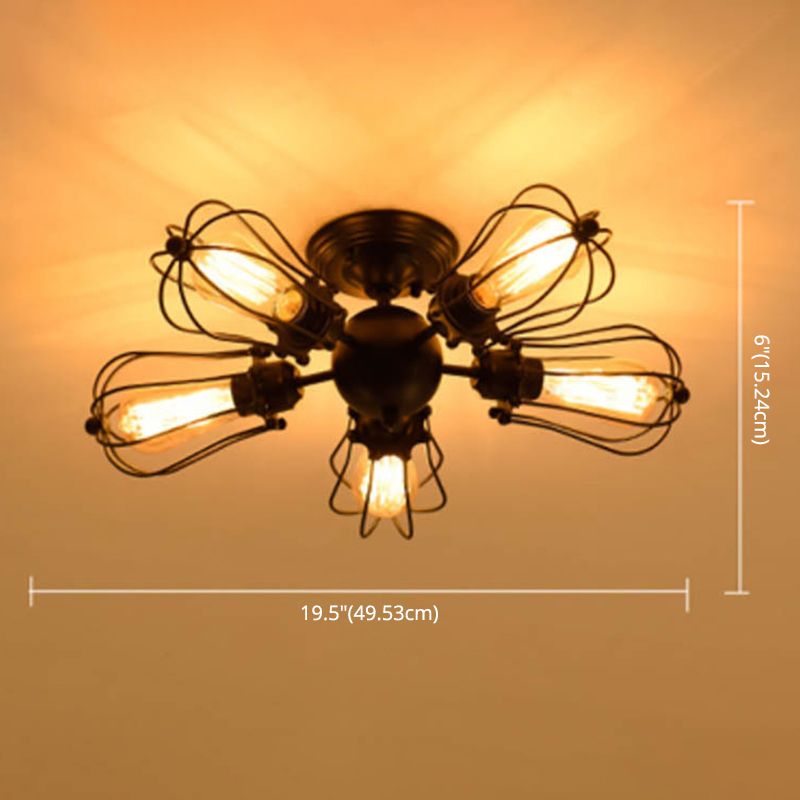 Industrial Starburst Semi Flush Mount Light Metal Semi Flush Light Fixtures for Living Room Bedroom