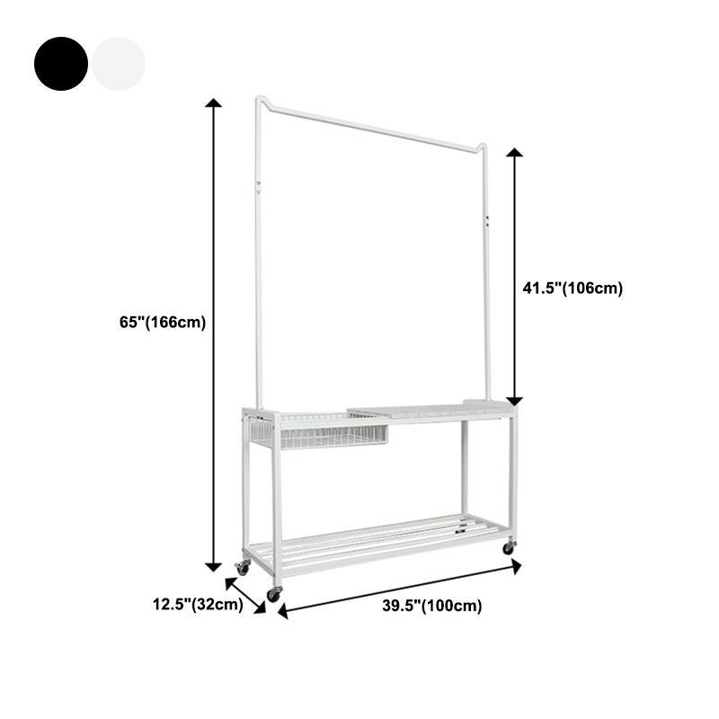 Modern Coat Rack Metal Hanging Rail Storage Shelving and Basket Entryway Kit