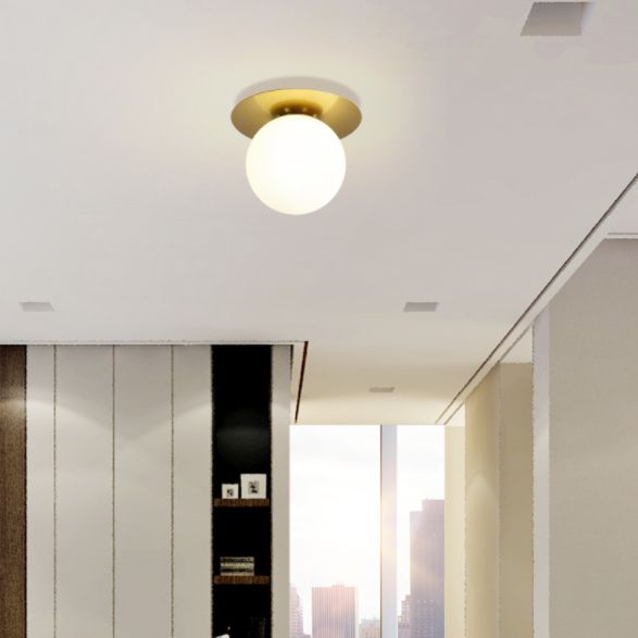 Sphere Semi Flush Chandelier Contemporary Frosted Glass Ceiling Mount Light Fixture for Hallway