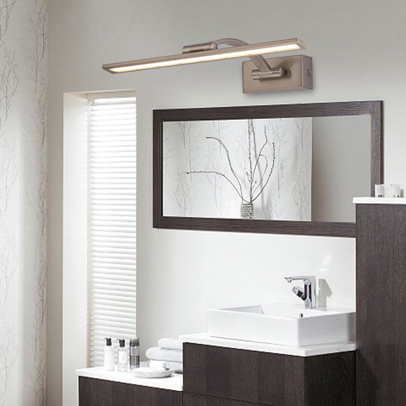 Single Silver Finish Contemporary Bathroom Vanity Light LED Bath Bar