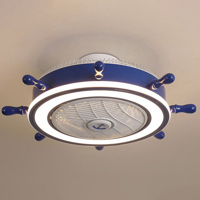 Éclairage de ventilateur de gouvernail bleu marine Méditerranéen LED acrylique Semi Flush Mount Plafond Light for Boys Room