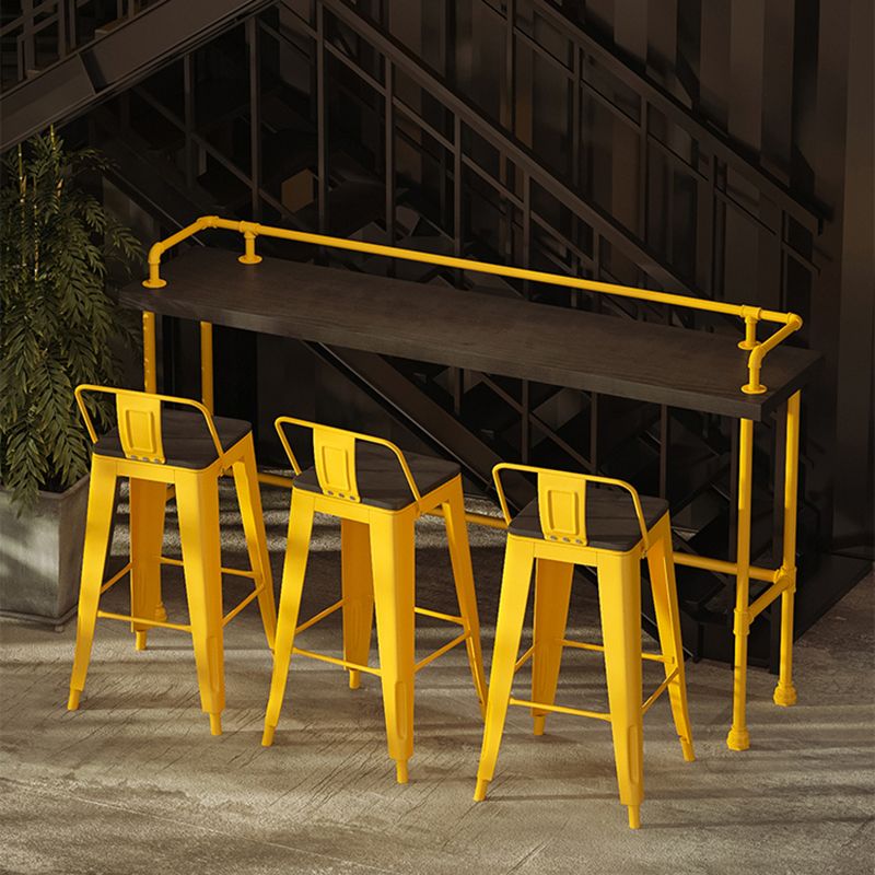 Industrial Black Wood Pub Table with Rectangle Table Top Yellow Trestle Table - 42" H