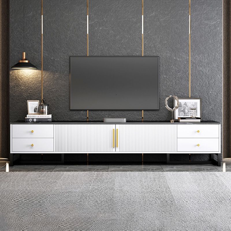 Modern Marble TV Stand Enclosed Storage TV Media Console with Metal Legs for Living Room