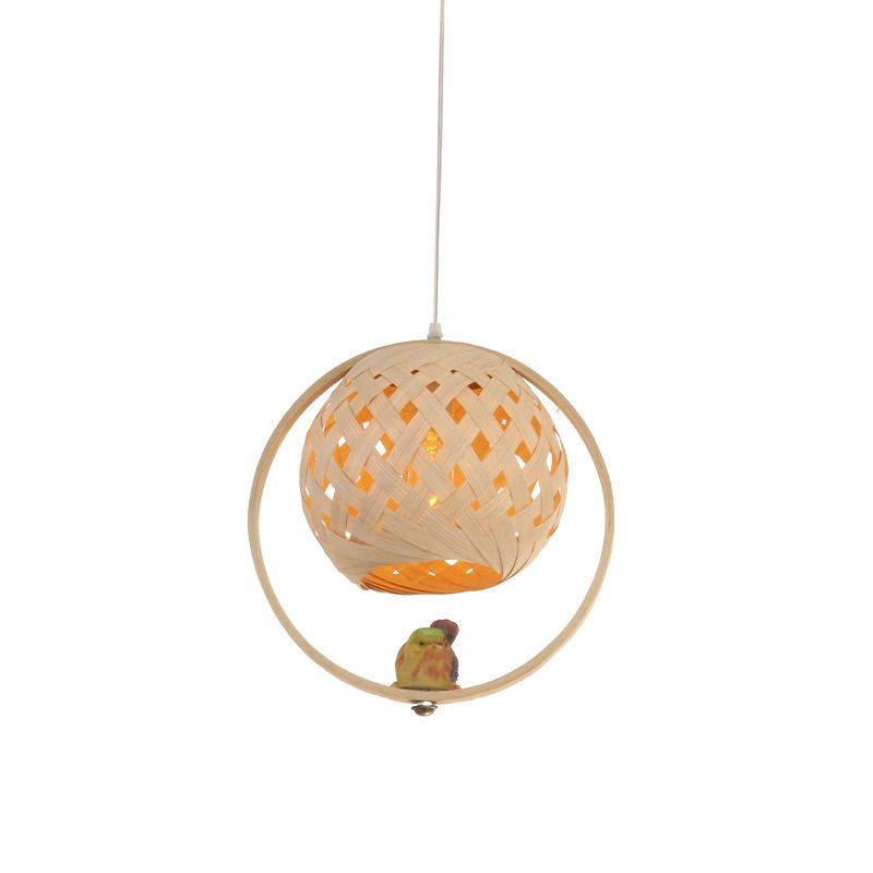 Luce a sospensione intrecciata cinese Bamboo 1 lampada a sospensione del soffitto in lampadina in beige