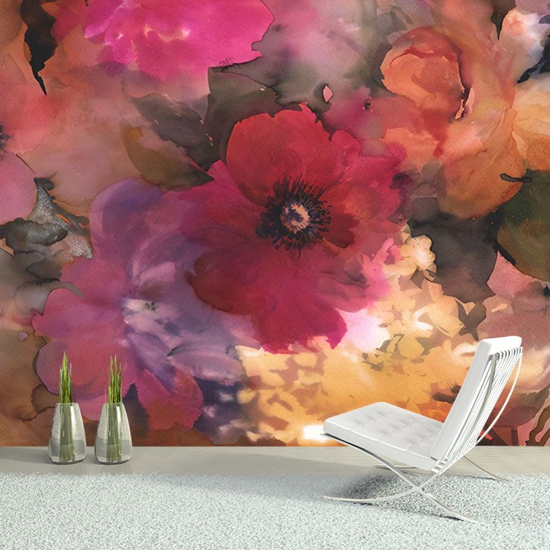 Natural Color Blossoming Flower Mural Moisture-Resistant Wall Art for Guest Room Decor