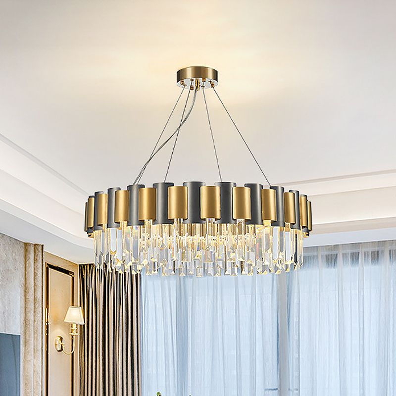 Chandelier ronde Chandelier Postmoderne Crystal Crystal 8 Bulbes Black and Gold Pendant