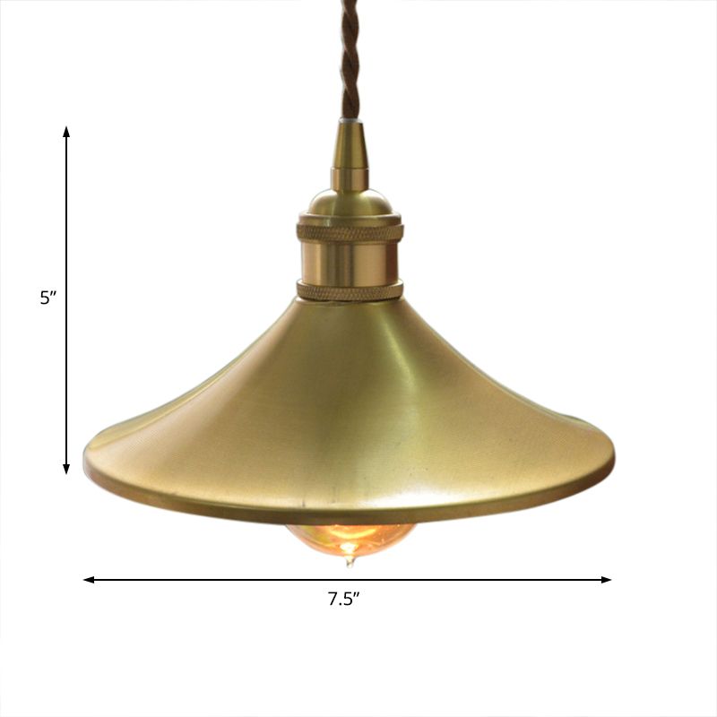 8 "/10" Weitkegel Schatten Metall Hanging Leuchte Industrie 1 Leicht Wohnzimmer Anhängerlampe in Messing