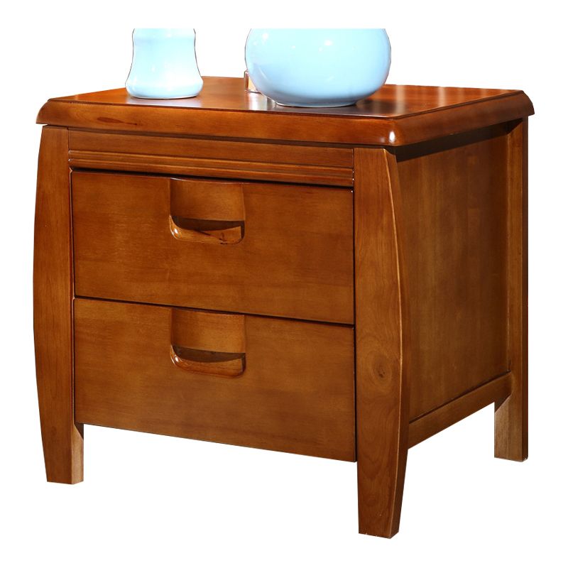 2 Drawers Solid Wood Nightstand Oak Traditional Night Table ,19.7" Tall