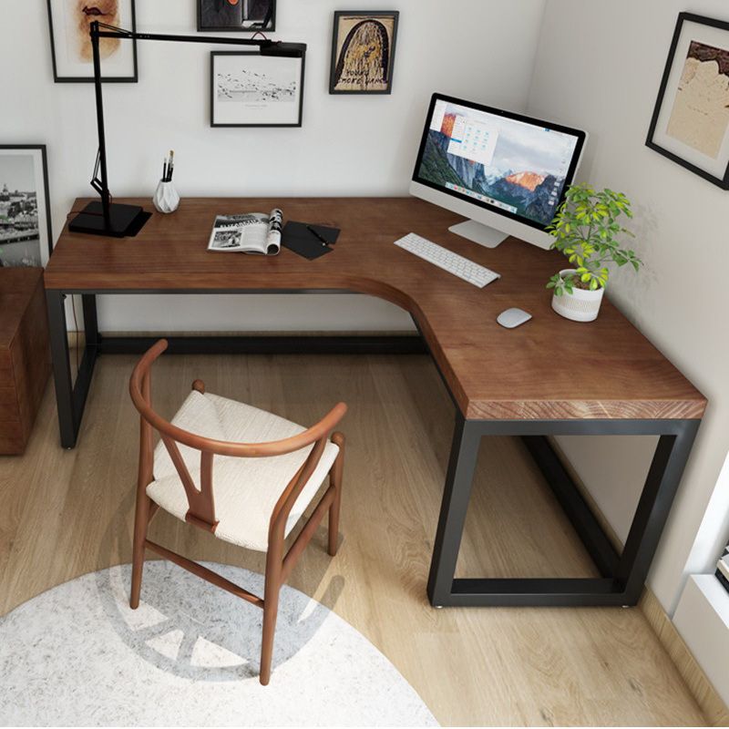 Modern L-Shape Office Desk Solid Wood Writing Desk for Home Office