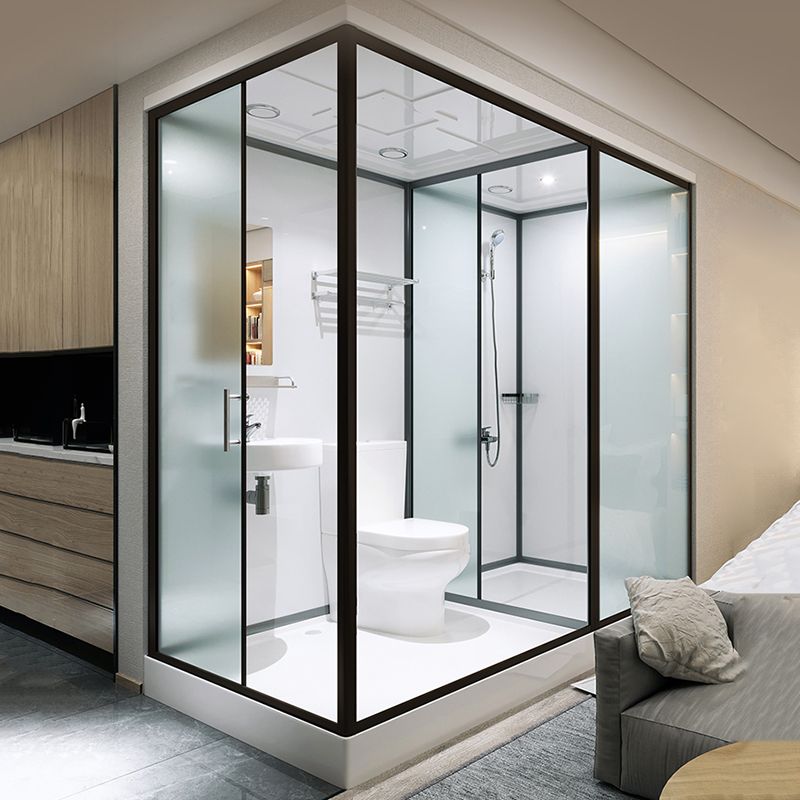 Modern Shower Stall Tempered Glass with Towel Bar Single Sliding Shower Enclosure