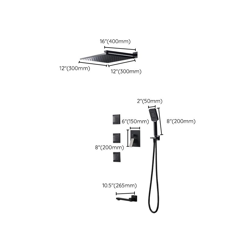 Square Black Spot Resist Shower Faucet Shower Arm Shower with Handheld Shower Head