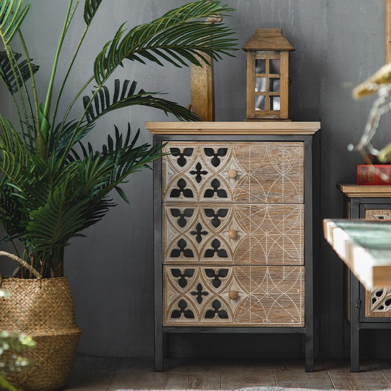 Industrial Accent Cabinet in Brown with Black Metal Legs Cabinet