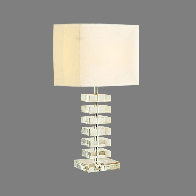 1 Head Living Room Desk Light Modern Clear Multi-Layer Crystal Night Table Lamp with Cubic Beige Fabric Shade