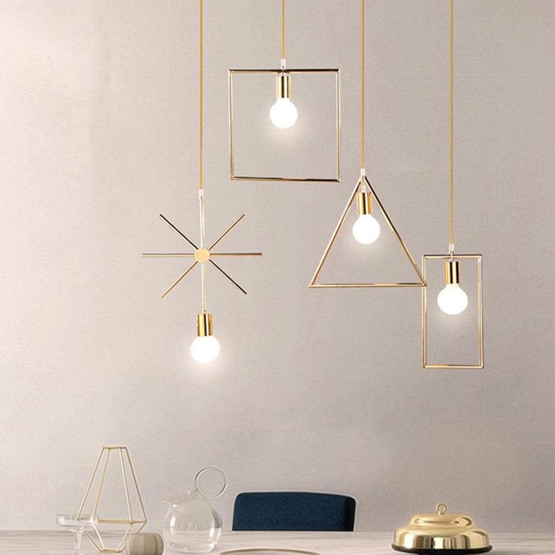 Loft Style Geometric Suspension Pendant 1-Bulb Metal Hanging Light in Gold for Dining Room