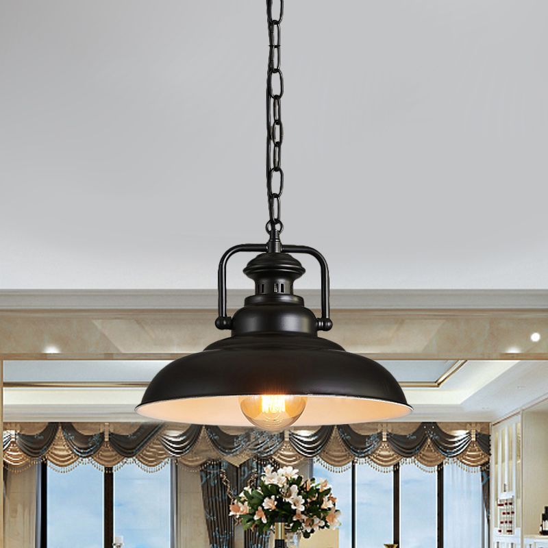 Black/Rust Barn Hanging Ceiling Light Farm Style Metallic 1 Head Living Room Down Lighting with Swivel Joint