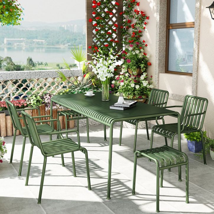 Contemporary Green Iron Patio Table Rectangle/Square Patio Table with 4 Legs