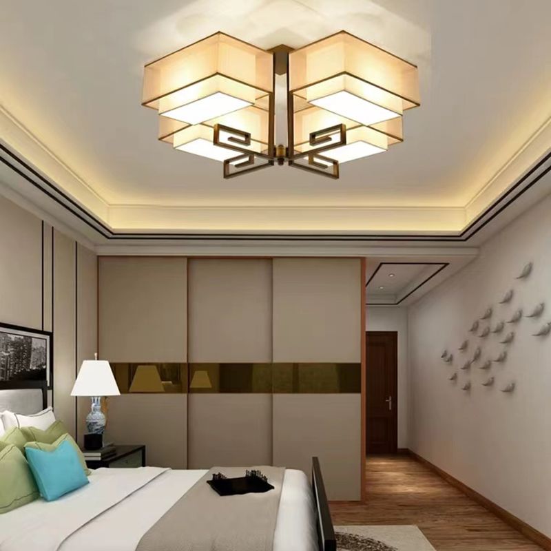 4-Lights Modern Style Flush Mount Fabric Ceiling Light for Bedroom