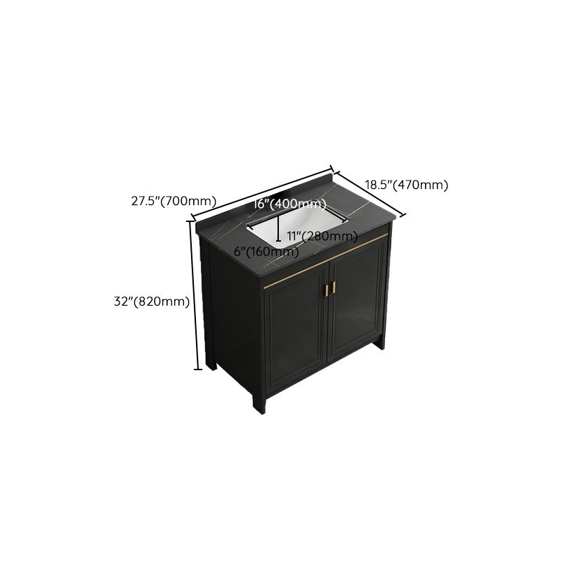 Black Bath Vanity Single Sink Metal Frame Mirror Vanity with Soft Close Door