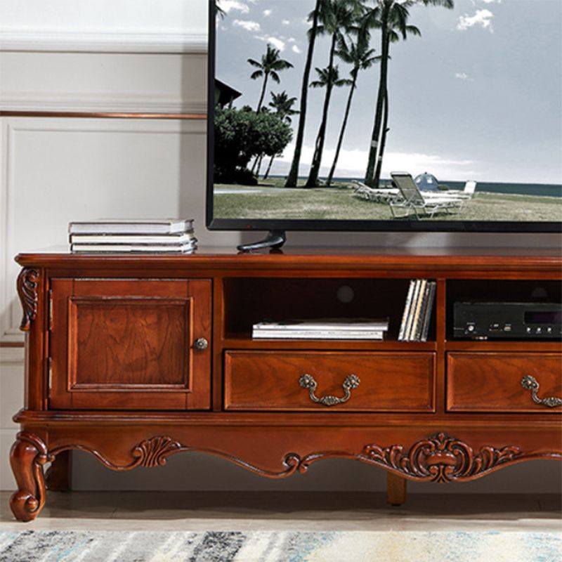 Traditional Wood TV Stand Console Open Storage TV Media Stand with Doors for Living Room