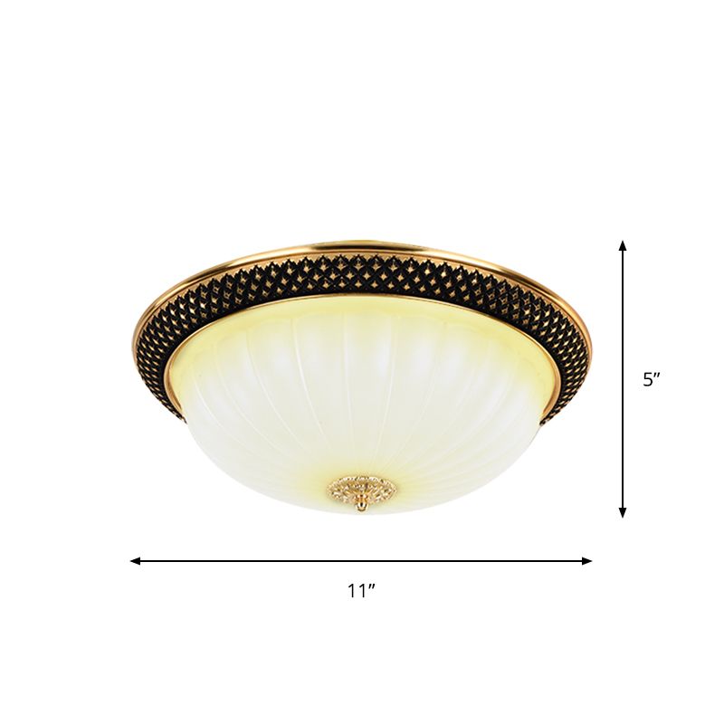 Couloir semi-Orb Flush Mount Vintage Fluted Opal Glass Black and Gold LED Ceiling Lighting, 11 "/15" Largeur