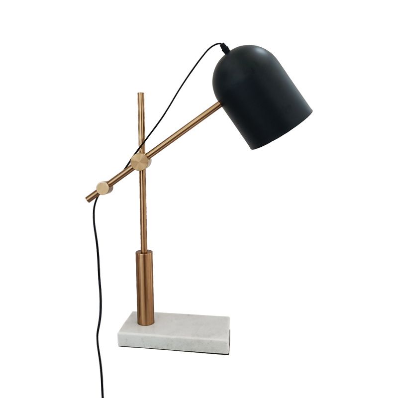 Black Cloche Shaped Reading Table Light Postmodern Single Metal Nightstand Lamp with Brass Balance Arm