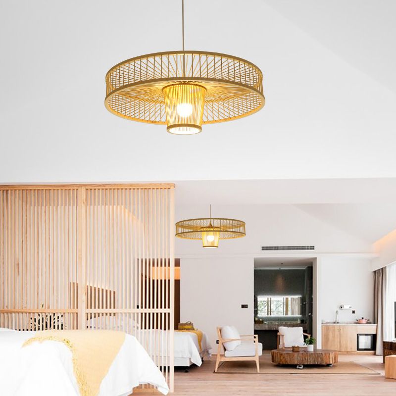 Drum Hanging Pendant Light Chinese Bamboo Pendant Light Fixtures for Living Room