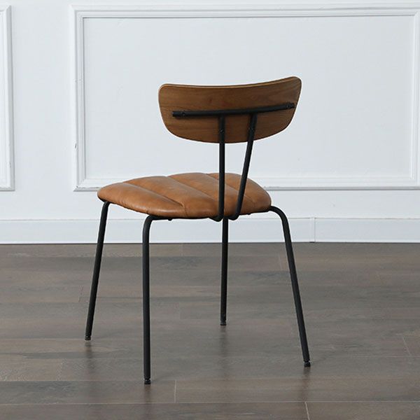 Contemporary Leather Dining Chair Open Back Dining Side Furniture with Steel Legs