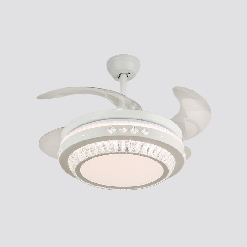 Simple 19" Wide LED Semi Flush Ceiling Light White Round Pendant Fan Lamp with Acrylic Shade, 4 Blades