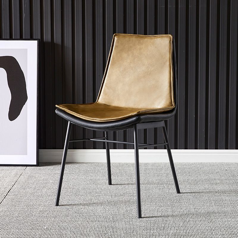 Upholstered Side Chair Modern Leather Dining Chair with Black Legs