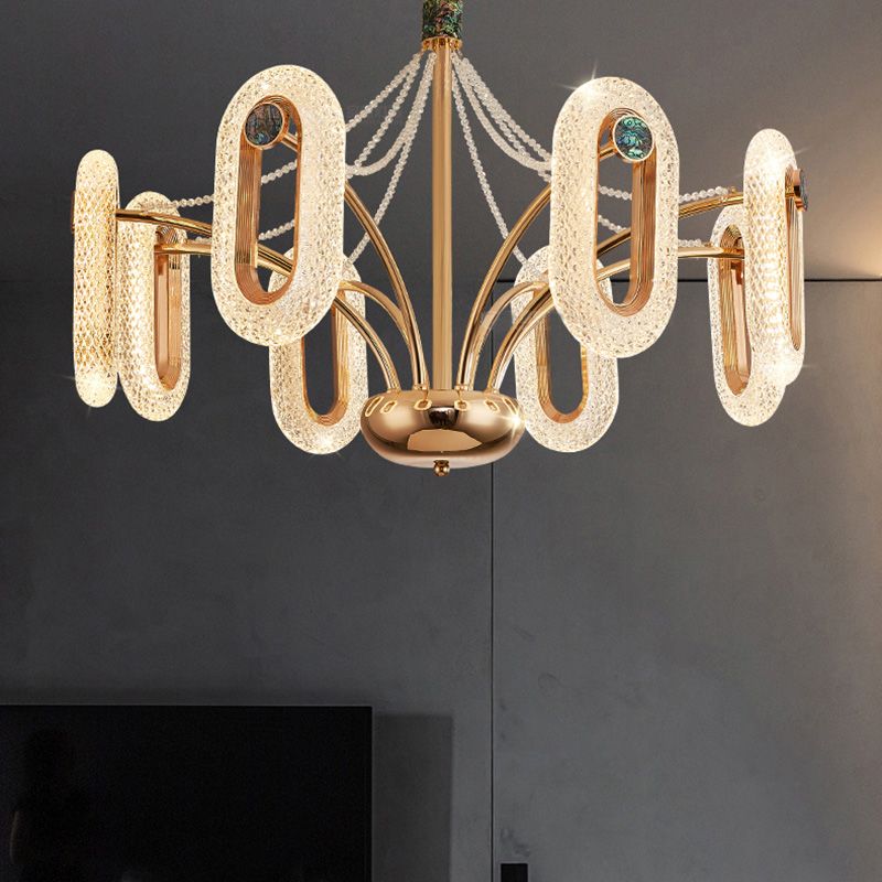 Postmoderne LED Chandelier de forme ovale Lampe de suspension avec des perles de cristal