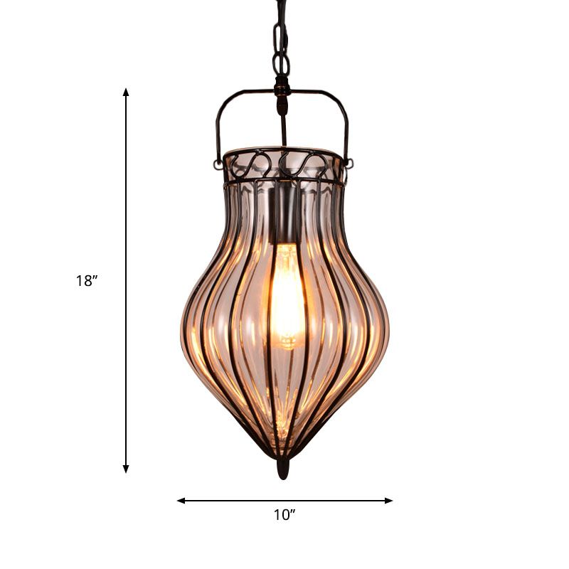 Clear Glass Teardrop Hanging Pendant Light Industrial Style Single Pendant Lighting in Black for Restaurant