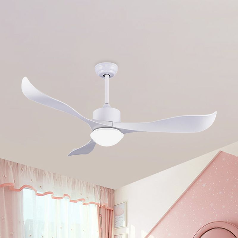 52" W 3 Twisted Blades Fan Lamp Minimalist Metal White LED Semi Flush Ceiling Light with Milk Glass Shade