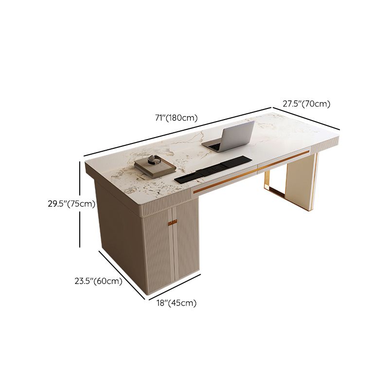 Contemporary Stone Writing Desk Bedroom White Office Desk with Legs