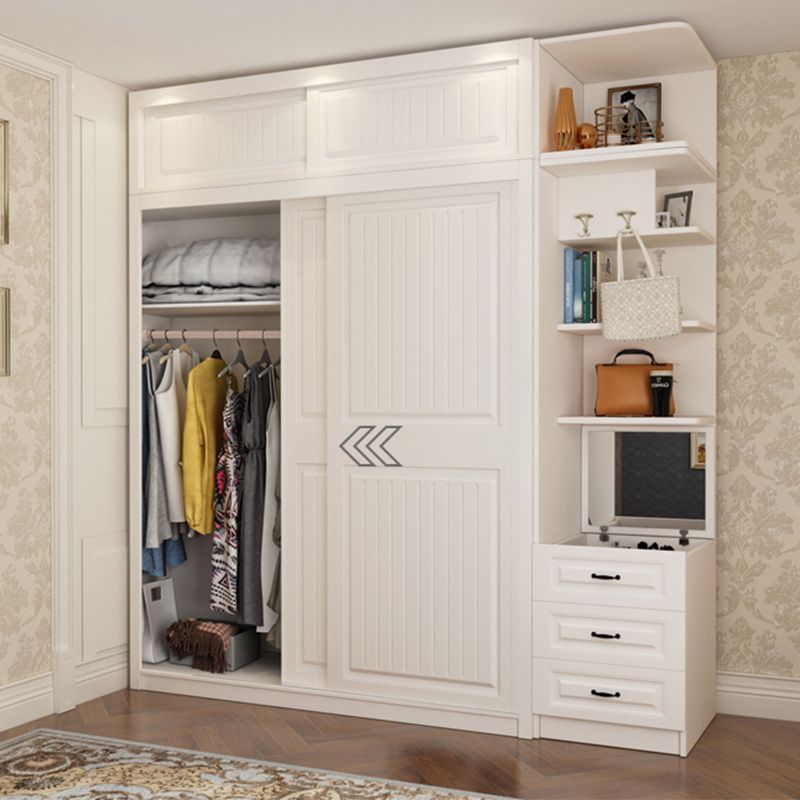 Wooden White Kids Closet Modern High Gloss Kid's Wardrobe with Drawer