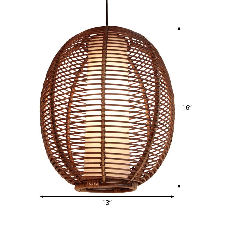 Basket Bamboo Lampada del soffitto asiatico 1 bulbo marrone sospeso a sospensione per sala da pranzo