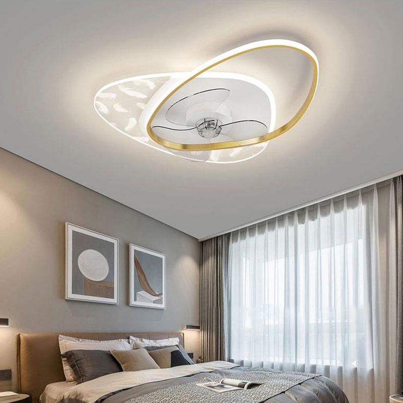 LED Contemporary Fan Light Geometric Iron and Acrylic Ceiling Fan Fixture in Gold