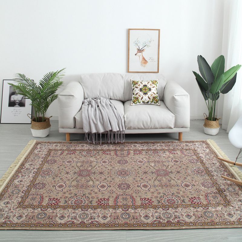 Moroccan Medallion Print Area Rug Polyester Carpet Non-Slip Backing Rug for Living Room