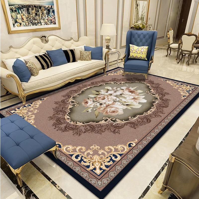 Tapis brun vintage motif de fleurs de fleur en polyester tapis de support de tapis sans glissement pour le salon