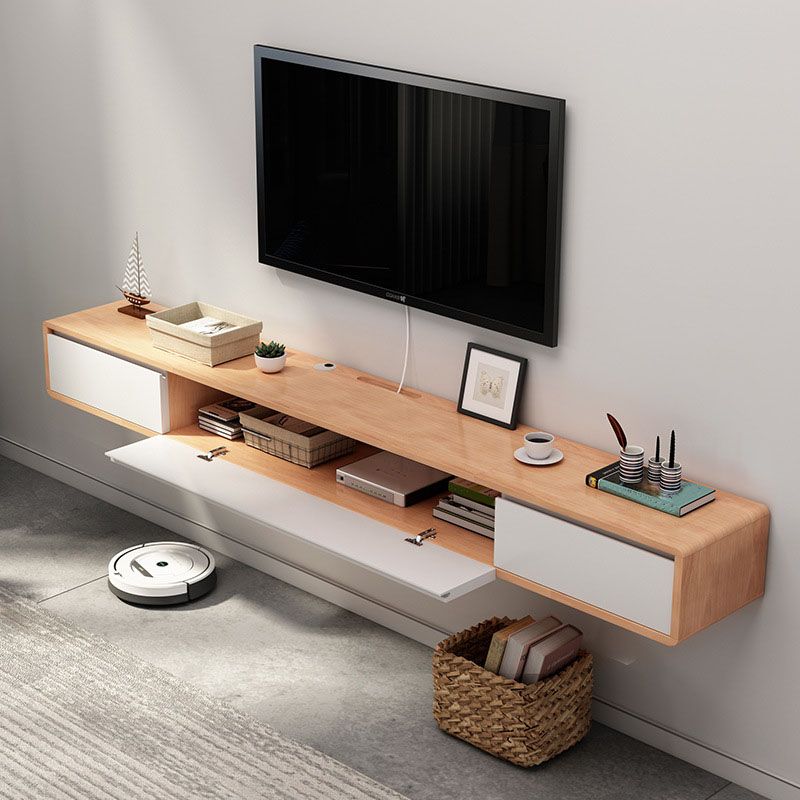 Nordic Wall-Mounted TV Console Solid Wood 2-Drawer Floating TV Stand Console