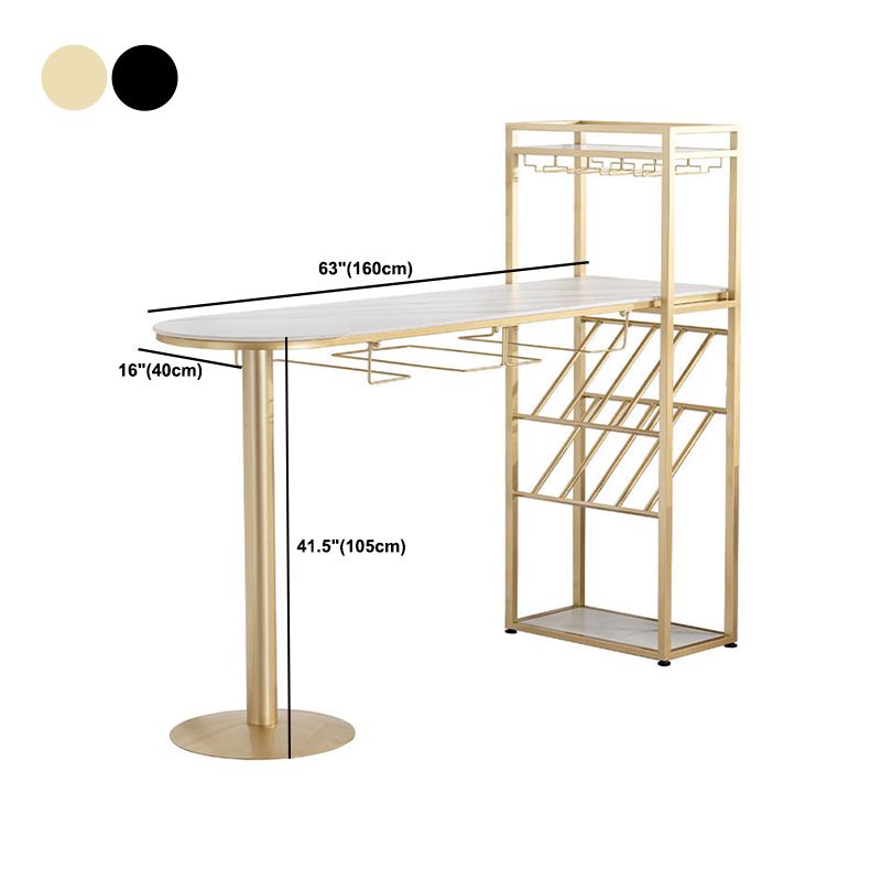 42-inch Height Bar Table Stone Glam Style Bistro Table with Storage Shelf