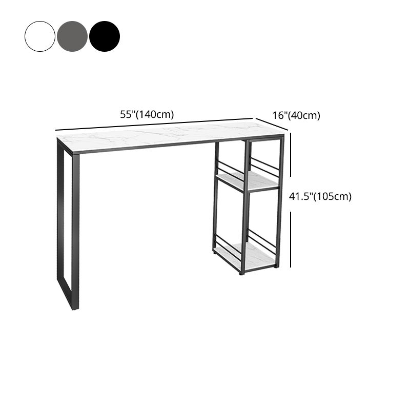 Industrial Iron Bar Dining Table Stone Top Rectangle Indoor Bistro Table with Shelf