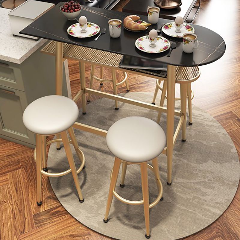 Dining Room Stone Top Counter Table Metal 4 Legs Glam Style Bar Table, Only Table